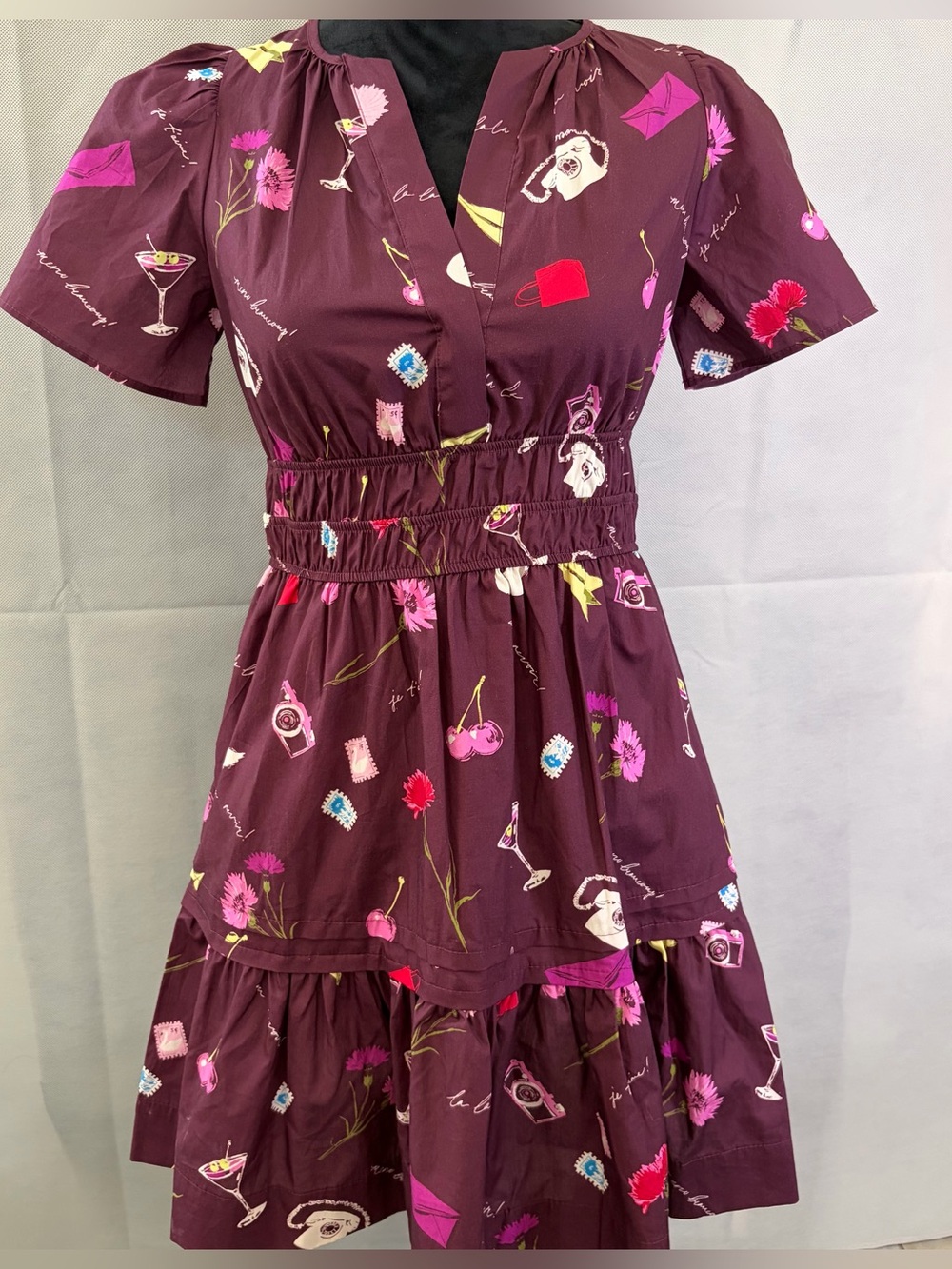 Anthropologie Plum Floral & Whimsy Tiered Mini Dress